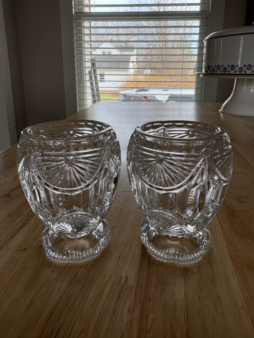 Pair Antique Crystal Reversible Candle Holders or Bud vases
